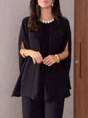 Elegant Cape-Style Shirt & Pants Two-Piece Set