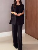 Elegant Cape-Style Shirt & Pants Two-Piece Set