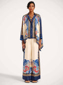 Elegant Bohemian Print Draped Kimono Shirt