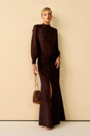 Pleated Front-Slit Fishtail Maxi Dress