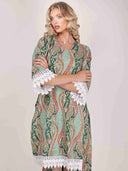 Elegant Paisley Print Lace-trimmed Long Shirt
