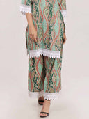 Elegant Paisley Print Lace-trimmed Long Shirt