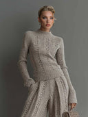 Casual turtleneck sweater and wide-leg pants suit