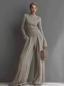 Casual High-Waisted Knit Wide-Leg Pants