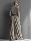 Casual High-Waisted Knit Wide-Leg Pants