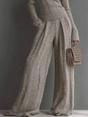 Casual High-Waisted Knit Wide-Leg Pants