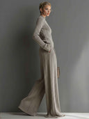 Casual turtleneck sweater and wide-leg pants suit