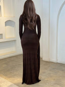 Elegant Ribbon-Drape Ruched Fitted Maxi Dress