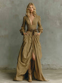 Retro Bohemian Style Deep V-neck Maxi Dress