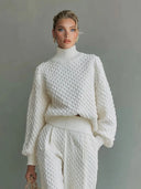 Casual Textured Knit Lantern-Leg Pants