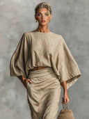 Casual Batwing Sleeve Top & Skirt Two-piece Set