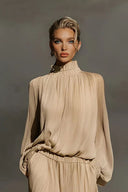 Modern Casual Chiffon Ruffle Top and Pleated Elastic-Waist Skirt Set