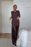 Unique Ruched Drop-Shoulder Long Sleeve Top