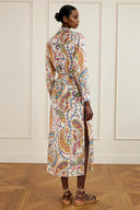 Unique Casual Tie-Waist Paisley Print Midi Shirt Dress