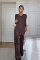 Unique Ruched Drop-Shoulder Long Sleeve Top