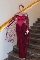 Lace Cape Off-shoulder Long Sleeve Maxi Dress