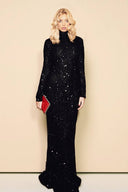 High-neck Shiny Slim-fit Maxi Dress