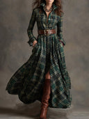 Retro Ethnic Style Plaid Maxi Dress