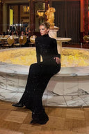High-neck Shiny Slim-fit Maxi Dress