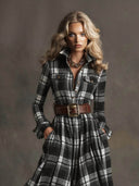 Retro Ethnic Style Plaid Maxi Dress