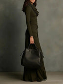 Elegant Olive-green Front Draped Maxi Dress