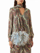 Retro Paisley Print Choker-Neck Shirt