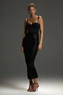 Exquisite Black Off-Shoulder Cutout Sequin Maxi Dress