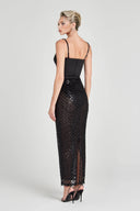Exquisite Black Off-Shoulder Cutout Sequin Maxi Dress