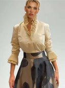 Elegant Satin Ruffled Top Two-piece Set
