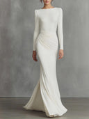 Minimalist pleated long-sleeved maxi dress