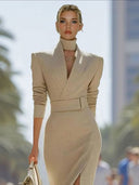 Elegant Suit-style Slit Fitted Midi Dress
