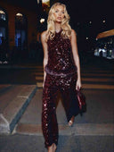 Exquisite Sequined Fuzzy Hem Tank Top