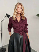 Stylish Wrap-style Tie-front Shirt Two-piece Set