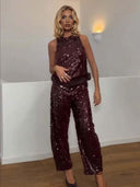 Exquisite Sequined Fuzzy Hem Tank Top