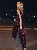 Exquisite Sequined Fuzzy Hem Tank Top