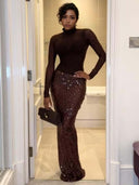 Elegant Extra Long Sequined Midi Skirt Two-Piece Set