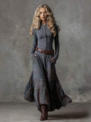 Retro Plaid Patchwork Maxi Dress
