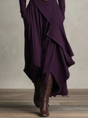 Elegant High-Neck Draped Asymmetrical Maxi Dress