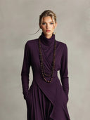 Elegant High-Neck Draped Asymmetrical Maxi Dress