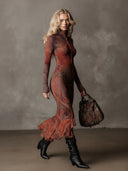 Retro Bohemian Print Irregular Midi Dress