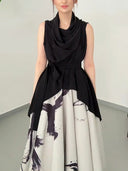 Elegant Abstract Print Draped Midi Dress Two-piece Set