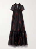 Casual Tie-Neck Multi-Layer Printed Maxi Dress