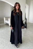 Elegant Black Printed Velvet Robe Cardigan