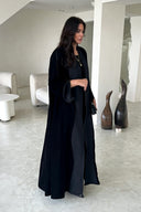 Elegant Black Printed Velvet Robe Cardigan