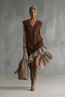 Elegant Asymmetrical Ruffled Hem Sleeveless Midi Dress