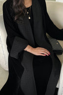 Elegant Black Printed Velvet Robe Cardigan