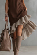 Elegant Asymmetrical Ruffled Hem Sleeveless Midi Dress