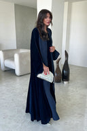 Elegant Navy Blue Printed Velvet Robe Cardigan