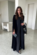 Elegant Navy Blue Printed Velvet Robe Cardigan