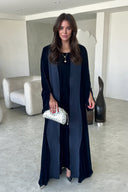 Elegant Navy Blue Printed Velvet Robe Cardigan